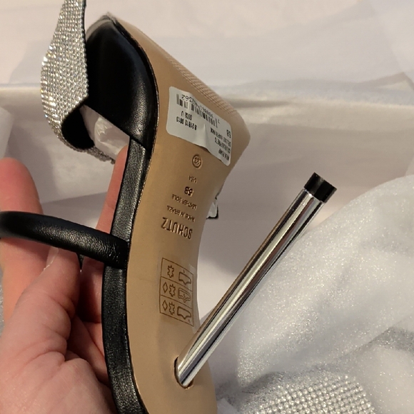 SCHUTZ Black Heels with Silver Bow - Picture 6 of 7